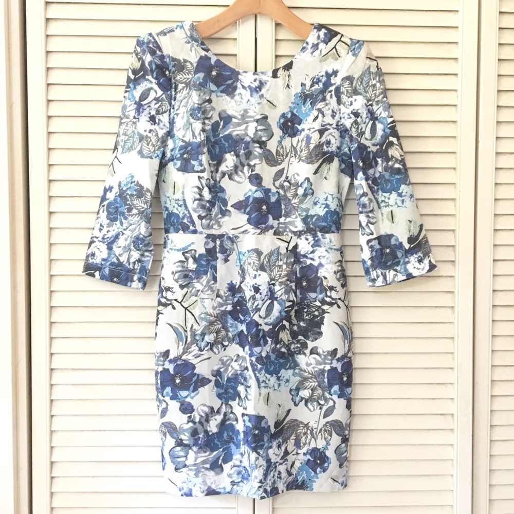 🆕 Blue Floral Dress Small Petite Classy 3/4 Sleeve Professional Business NWT